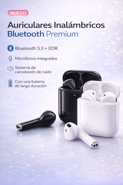 Auriculares Bluetooth 5.3 con Cargador y Estuche – Batería de Larga Duración